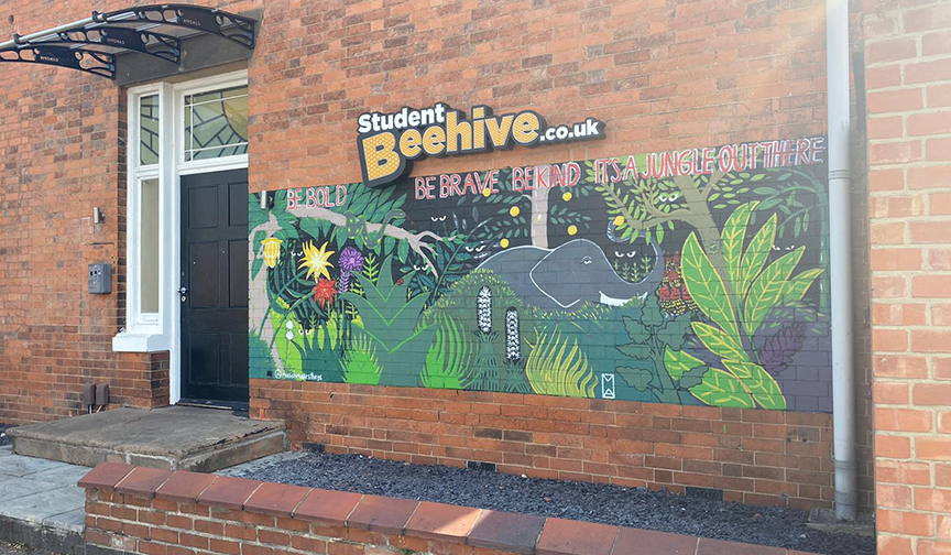 Art Mural on Radmoor House painted by a Loughborough student