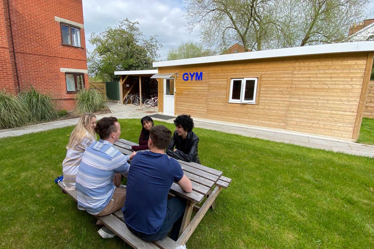 Student Accommodation Loughborough - OUtdoor seating with Gym